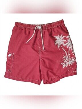 Caribbean Joe Red and White Board Shorts Tropical Design